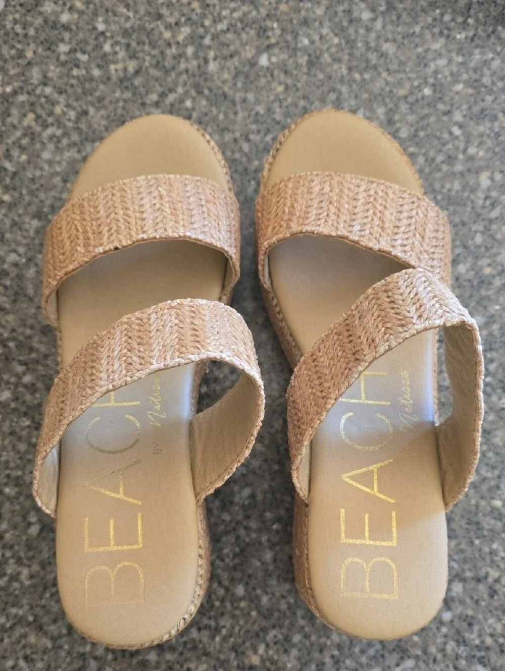 Bea Beige Woven Platform Slide Sandals for Women